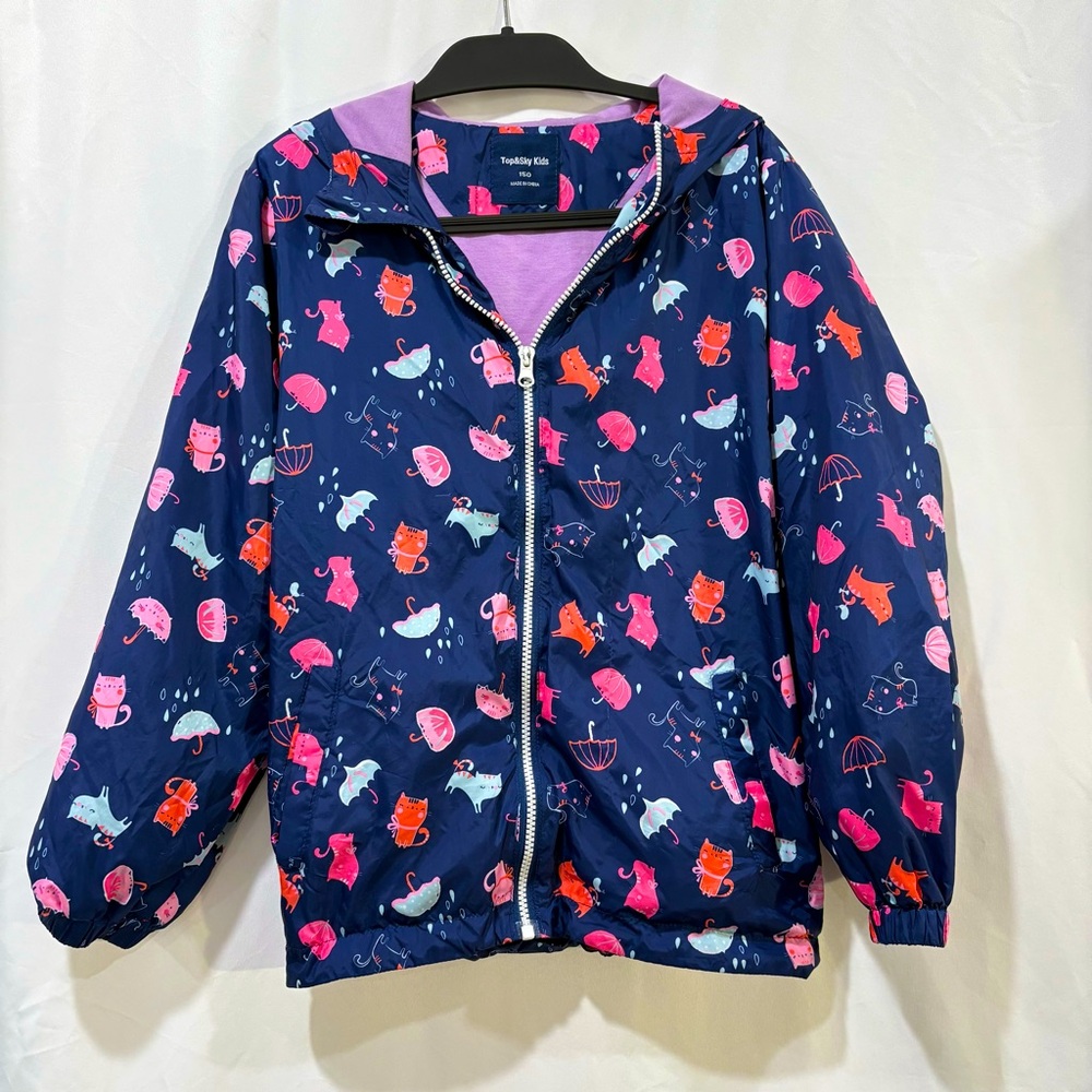 Kids Top & Sky Navy Cat Umbrella Print Rain Jacket Sz 150 10/12 US